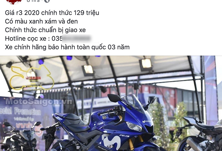 Báo giá Yamaha R3 2020 với mức giá 129 triệu đồng