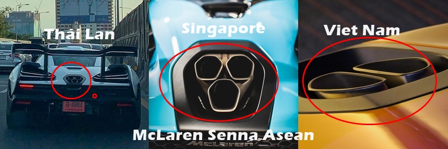 Để dễ d&agrave;ng cho bạn đọc c&oacute; thể nắm bắt, ch&uacute;ng t&ocirc;i gh&eacute;p cả 3 chiếc McLaren Senna c&oacute; l&yacute; lịch ở Th&aacute;i Lan, Singapore v&agrave; chiếc McLaren Senna sắp về Việt Nam lại với nhau để t&igrave;m ra sự kh&aacute;c biệt ở phần ống xả của xe.
