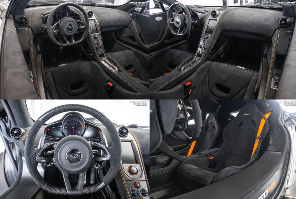 Nội thất siêu xe bản giới hạn McLaren MSO HS có da Alcantara kết hợp da Napa. Nhiều chi tiết bằng carbon và cả các điểm nhấn hoàn thành màu cam như chỉ khâu, dây đai an toàn.