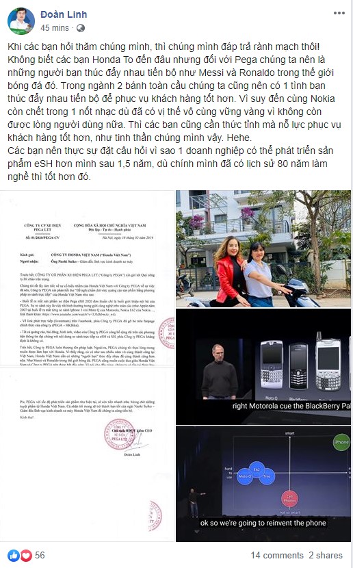 Bài đăng mới của đại diện Đoàn Linh trên mạng xã hội Facebook