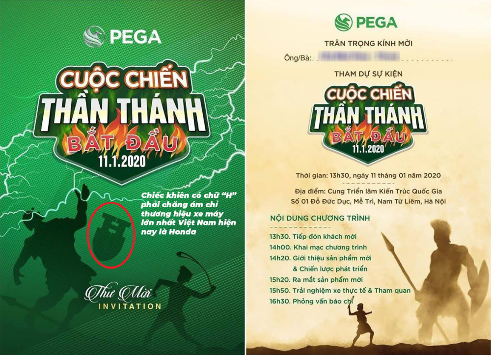 Thư mời tham gia sự kiện Cuộc chiến thần thánh, nơi Pega ra mắt sản phẩm xe điện eSH