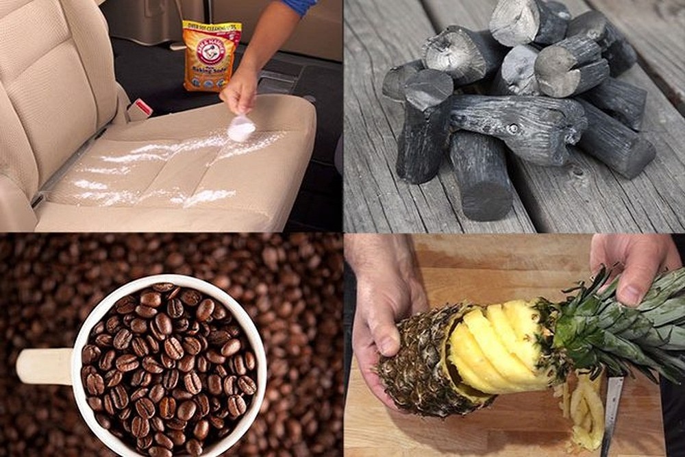 Dứa, hạt c&agrave; ph&ecirc;, than hoạt t&iacute;nh v&agrave; bột baking soda c&oacute; t&aacute;c dụng khử m&ugrave;i xe mới hiệu quả v&agrave; kh&aacute; an to&agrave;n