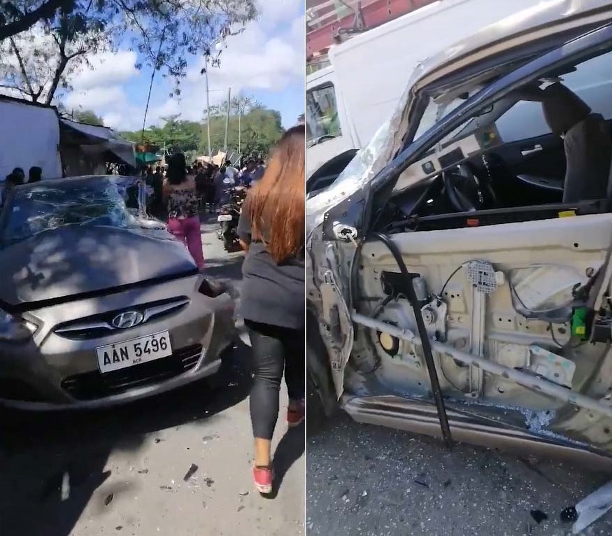 Một chiếc xe Hyundai bị hư hỏng nặng tại hiện trường