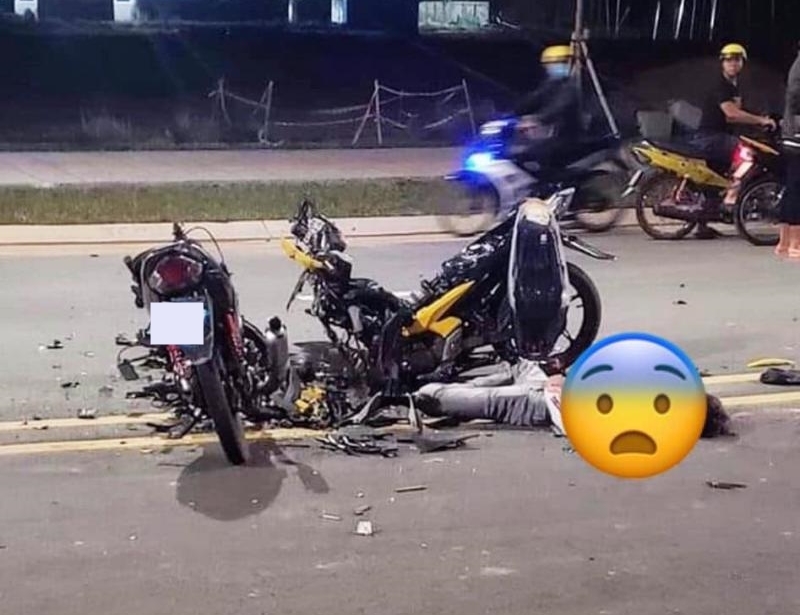 Hiện trường vụ tai nạn của 2 xe m&aacute;y tại khu c&ocirc;ng nghệ cao quận 9 v&agrave;o tối qua