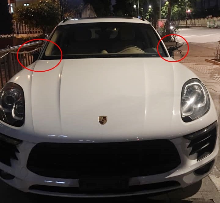 Nhiều mẫu xe đắt tiền tại Việt Nam bị kẻ gian vặt gương. Trong ảnh là Porsche Macan bị trộm gương vào tối mùng 3 Tết Canh Tý
