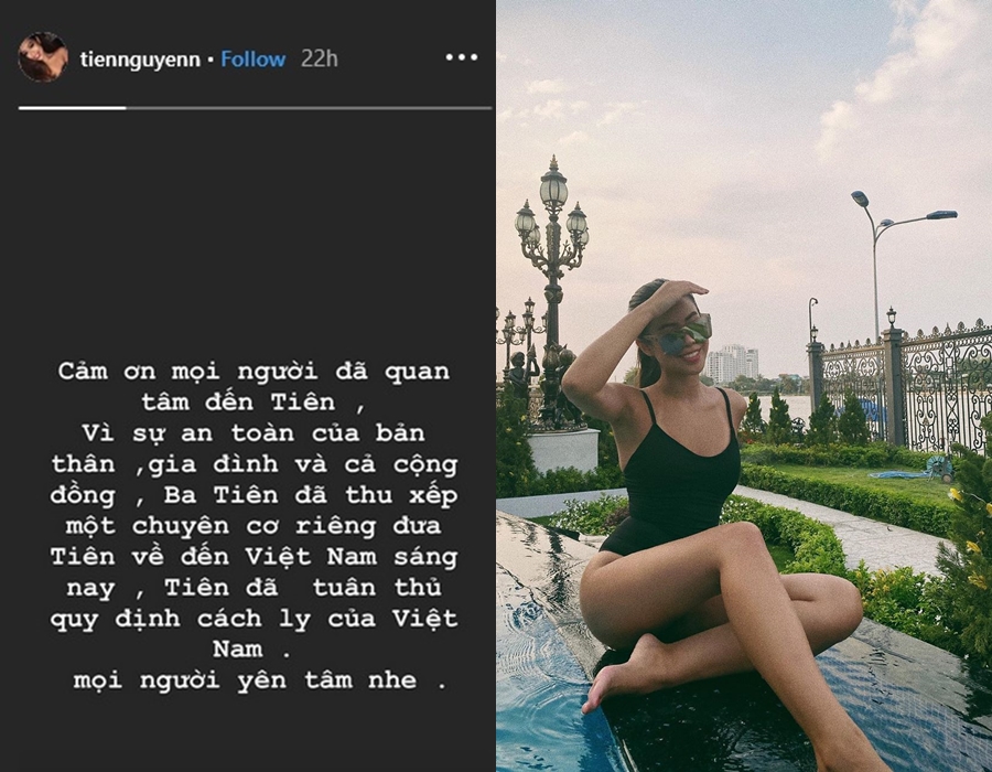 Tiên Nguyễn hé lộ việc được bố đưa về Việt Nam bằng chuyên cơ qua dòng trạng thái trên mạng xã hội