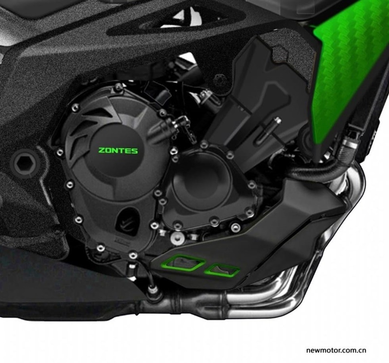 Khối động cơ 3 xy-lanh có thiết kế và góc nghiêng khá giống với Yamaha MT-09 của Zontes 800
