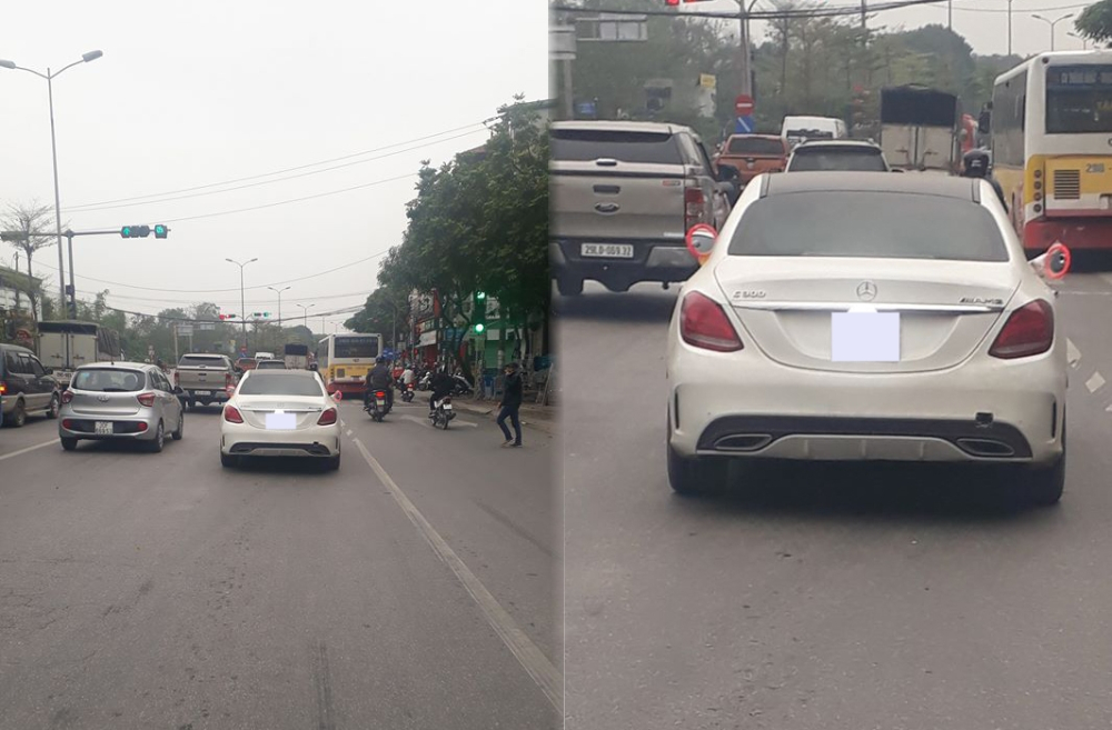Mercedes-Benz C300 AMG lăn bánh trên đường phố Hà Nội với cặp gương trang điểm gây chú ý
