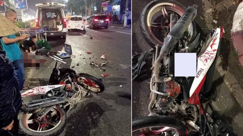 Hiện trường vụ tai nạn xe máy tông đuôi xe ô tô tại Nghệ An
