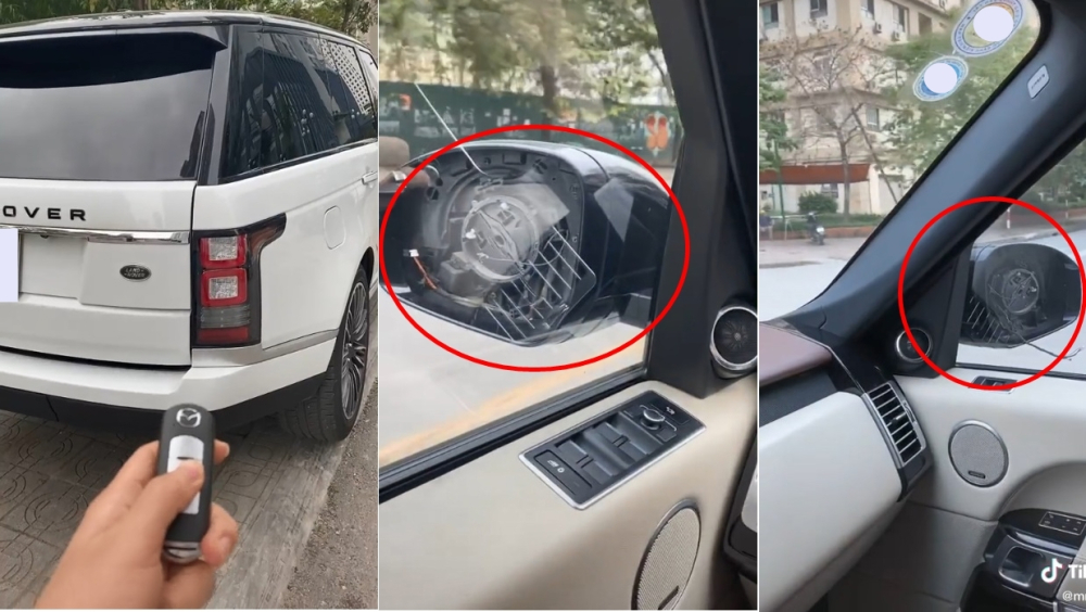 Xe Range Rover biển H&agrave; Nội bị kẻ gian vặt mặt gương