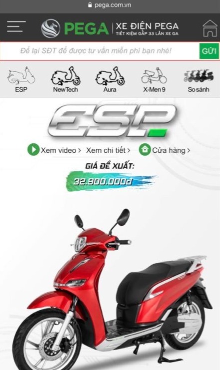 Xe m&aacute;y điện Pega eSH được đổi t&ecirc;n th&agrave;nh Pega eSP