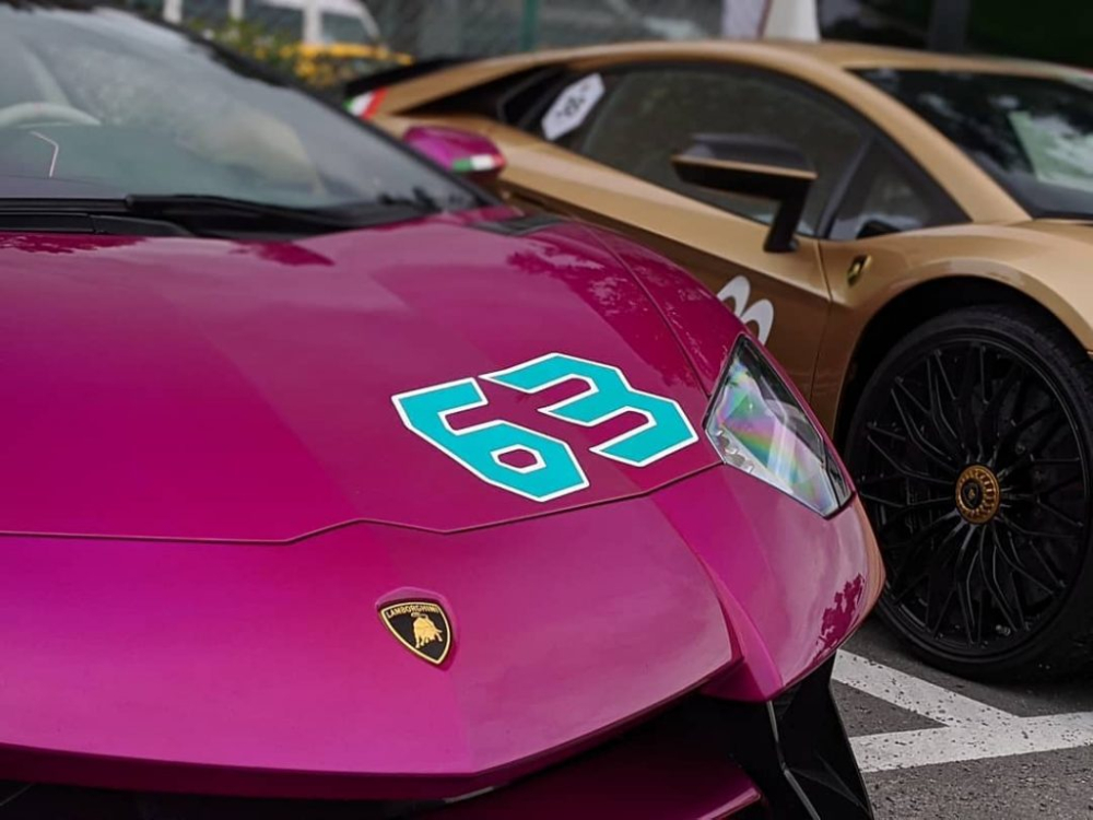 M&agrave;u t&iacute;m tr&ecirc;n chiếc si&ecirc;u xe Lamborghini Aventador SV Roadster của nữ đại gia Nhật Bản được ho&agrave;n thiện đậm hơn so với m&agrave;u sơn thường.