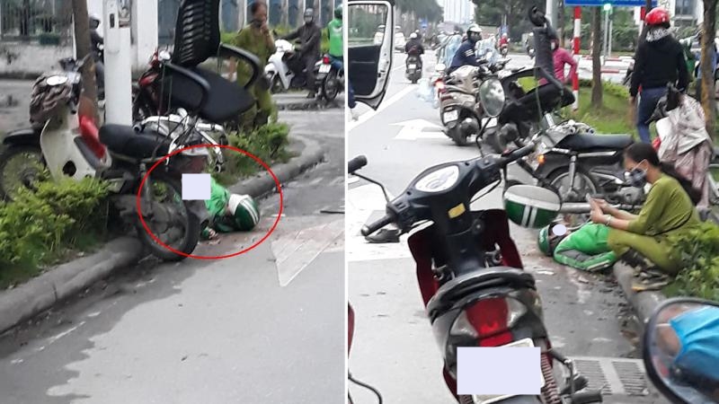 Hiện trường vụ tai nạn của tài xế GrabBike vào chiều qua ở sân vận động quốc gia Mỹ Đình