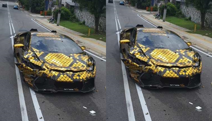 Còn đây là thiệt hại của siêu xe Lamborghini Huracan độ Vorsteiner của đại gia Malaysia