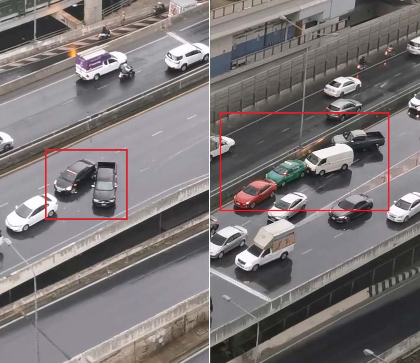 Hiện trường 2 vụ tai nạn li&ecirc;n tiếp nhau tr&ecirc;n c&ugrave;ng một con đường tại Bangkok, Th&aacute;i Lan