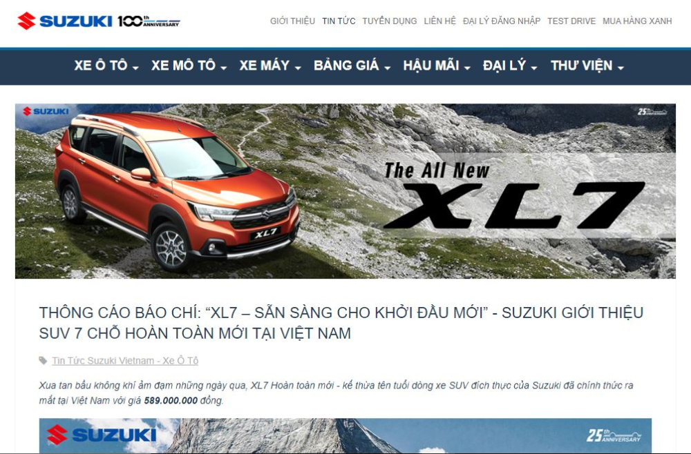 Suzuki XL7 2020 &acirc;m thầm ra mắt thị trường Việt với th&ocirc;ng b&aacute;o xuất hiện tr&ecirc;n trang chủ của Suzuki Việt Nam