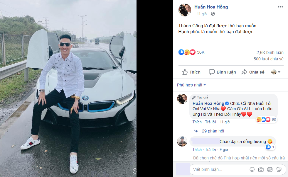 Còn đây là hình ảnh và dòng trạng thái được Huấn hoa hồng chia sẻ lên trang của mình