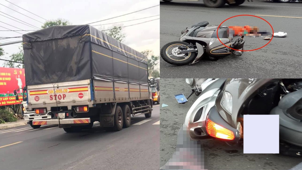 Chiếc xe tải cán qua đầu người phụ nữ điều khiển xe máy khiến người này tử vong tại chỗ