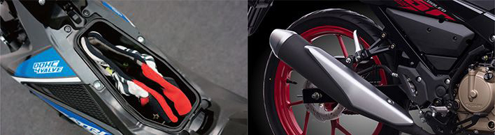 Hộc chứa đồ tiện lợi cùng gác chân sau gập lò xo của Suzuki Raider 150 Hộc chứa đồ tiện lợi cùng gác chân sau gập lò xo của Suzuki Raider 150