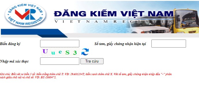 Nhập thông tin vào 3 ô này để tra cứu kiểm định xe cơ giới