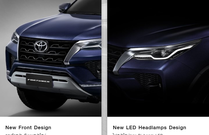Toyota Fortuner 2020 có lưới tản nhiệt, cản trước và đèn pha mới