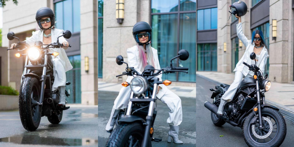 Hoa hậu HHen Ni&ecirc; tỏ ra kh&aacute; thuần thục tr&ecirc;n chiếc Honda Rebel 500