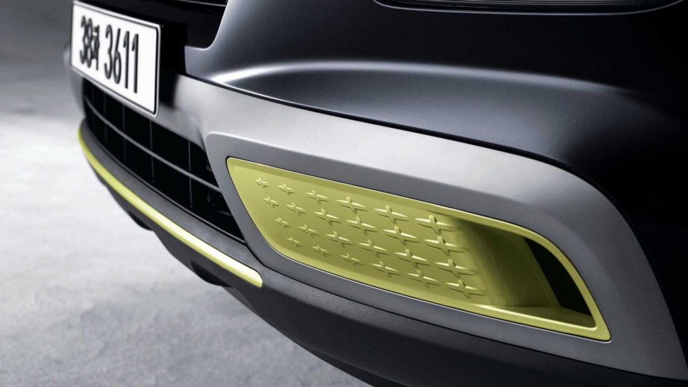 Chi tiết m&agrave;u xanh cốm tr&ecirc;n cản trước của Hyundai Venue FLUX