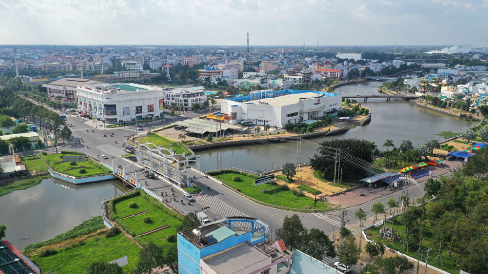 Một góc thành phố Tân An, tỉnh Long An nhìn từ trên cao Một góc thành phố Tân An, tỉnh Long An nhìn từ trên cao