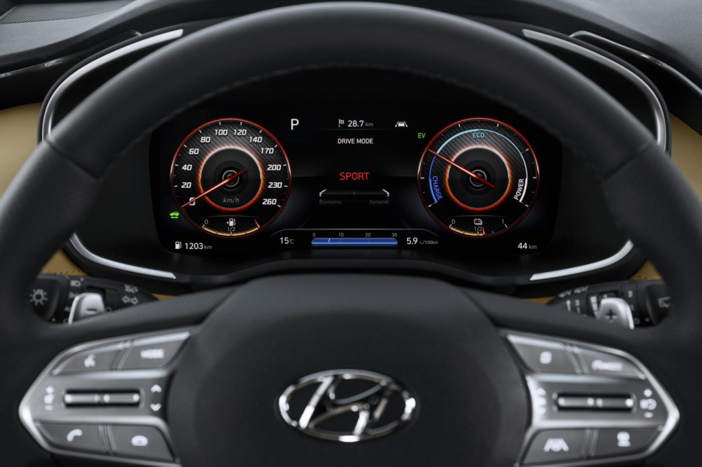 Bảng đồng hồ sau vô lăng của Hyundai Santa Fe 2021