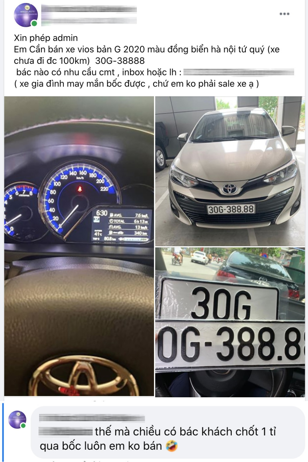 Chủ xe chia sẻ có khách sẵn sàng trả 1 tỷ đồng để mua lại chiếc Toyota Vios tứ quý 8 nhưng không bán