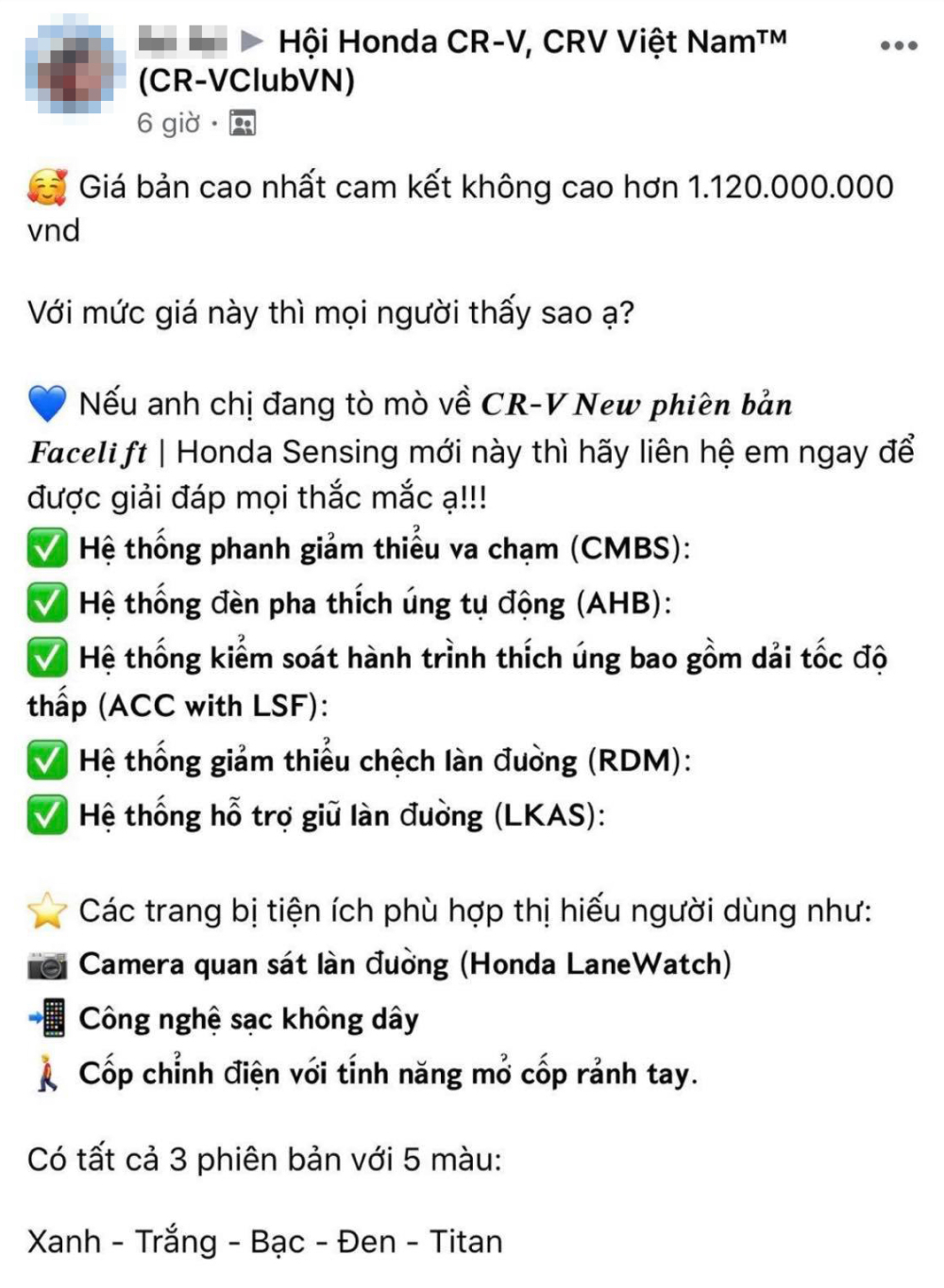 Tư vấn b&aacute;n h&agrave;ng khẳng định gi&aacute; Honda CR-V 2020 cao nhất sẽ kh&ocirc;ng vượt ngưỡng 1,12 tỷ đồng