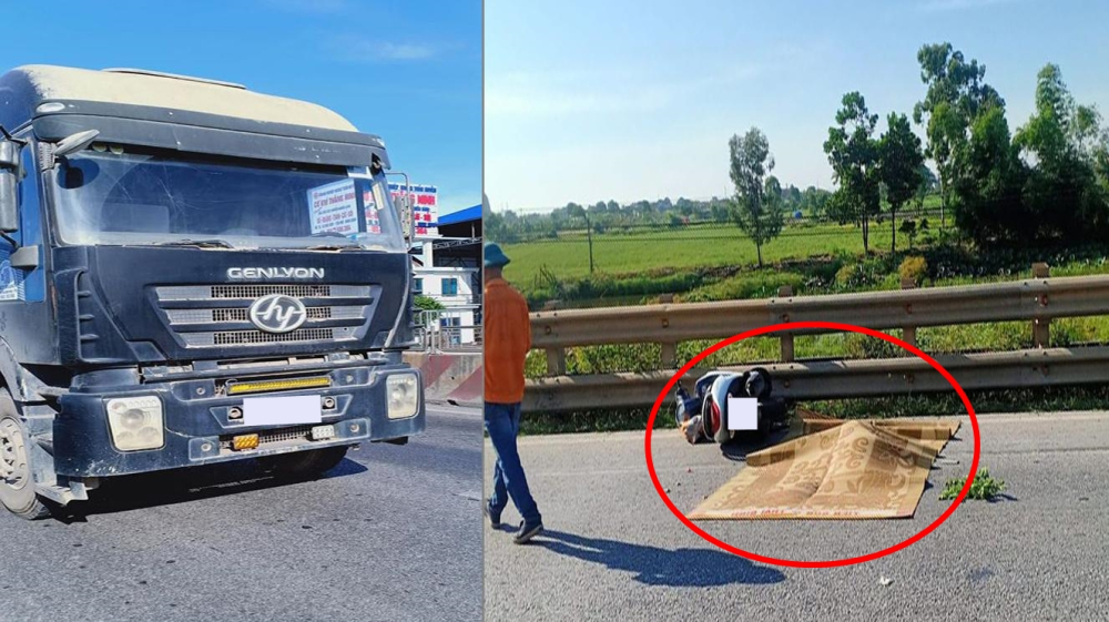 Hiện trường vụ va chạm giao thông giữa xe máy với xe đầu kéo