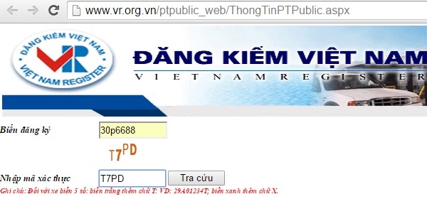 Check biển số xe tr&ecirc;n website của Cục đăng kiểm
