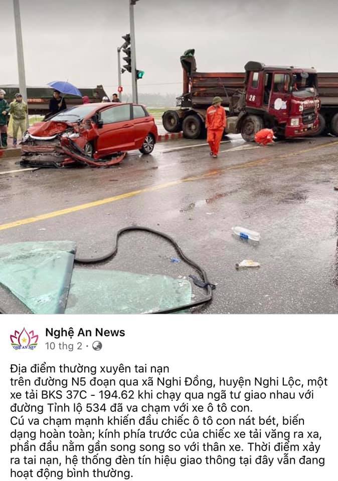 Thông tin và hiện trường vụ tai nạn của chiếc xe đầu kéo 37C-194.62 xảy ra vào tháng 2 năm nay