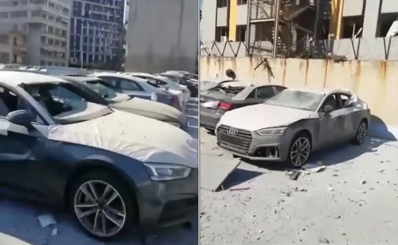 Những chiếc xe sang Audi bị hư hỏng sau vụ nổ tại Li Băng vào hôm 4/8/2020 Những chiếc xe sang Audi bị hư hỏng sau vụ nổ tại Li Băng vào hôm 4/8/2020
