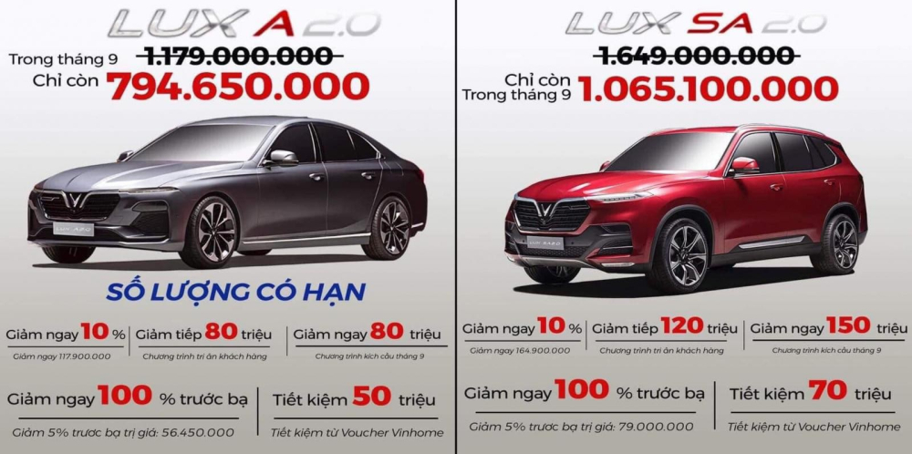 Cặp đôi VinFast Lux đang được giảm giá “sập sàn” trong tháng 9/2020