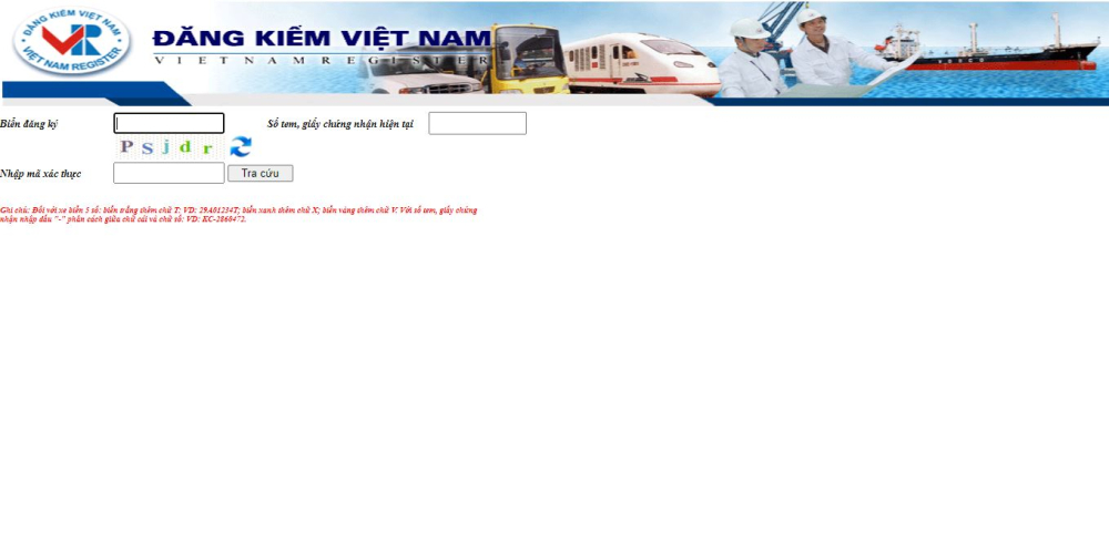 Giao diện nhập thông tin phương tiện để tra cứu trên website Cục Đăng kiểm Việt Nam Giao diện nhập thông tin phương tiện để tra cứu trên website Cục Đăng kiểm Việt Nam