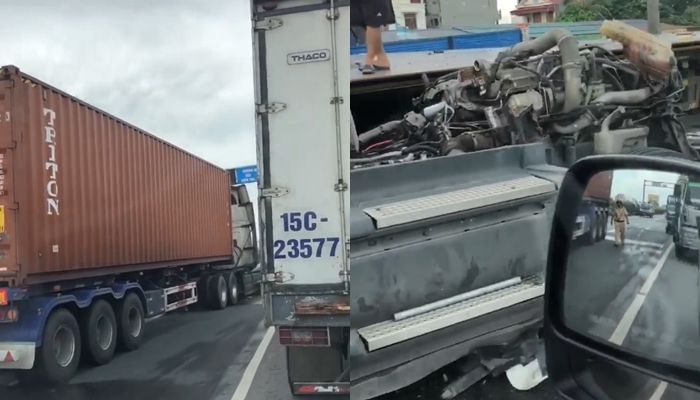 Chiếc xe container biển số Bắc Ninh tông vào đuôi xe container biển số Hải Phòng