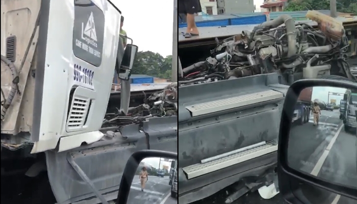 Cabin xe container biển số Bắc Ninh nát bét