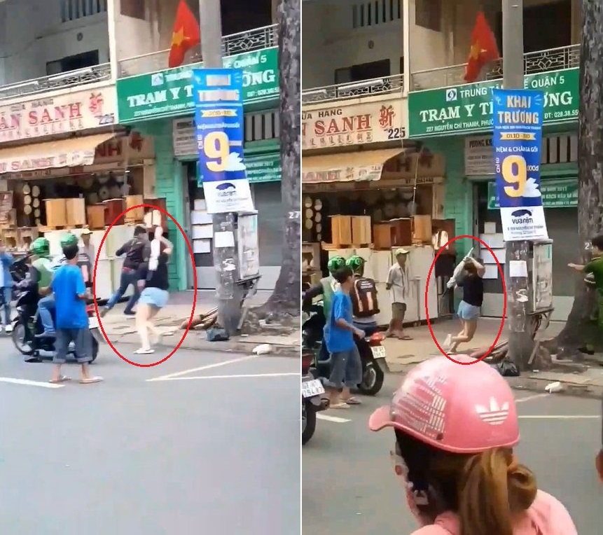 Nữ tài xế cầm ô che mưa đuổi đánh nam thanh niên
