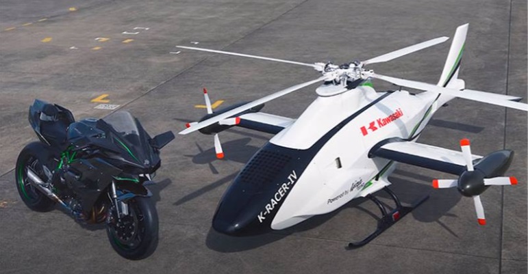 Kawasaki H2R bên cạnh máy bay không người lái Kawasaki K-Racer Kawasaki H2R bên cạnh máy bay không người lái Kawasaki K-Racer