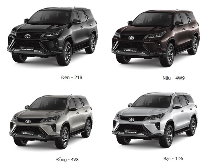 M&agrave;u sắc t&ugrave;y chọn của Toyota Fortuner