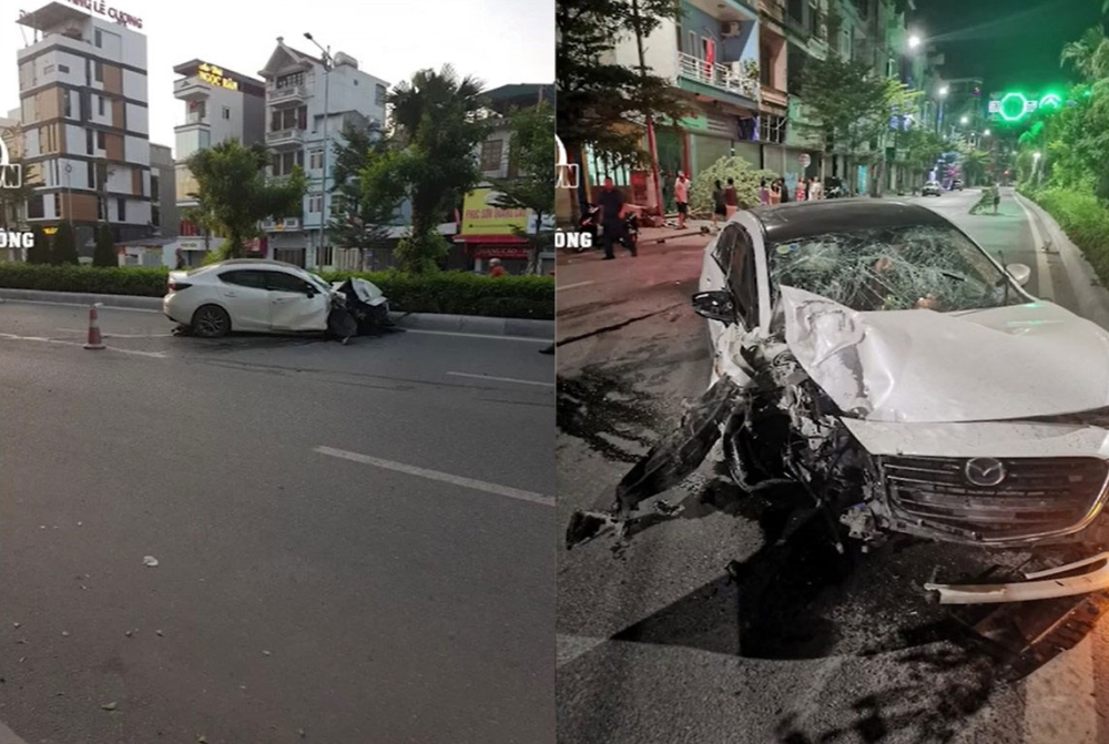 Chiếc ô tô Mazda tại hiện trường vụ tai nạn Chiếc ô tô Mazda tại hiện trường vụ tai nạn