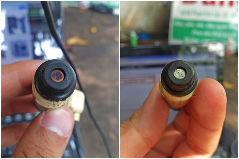 Kim phun nhi&ecirc;n liệu trước v&agrave; sau khi được vệ sinh l&agrave;m sạch.