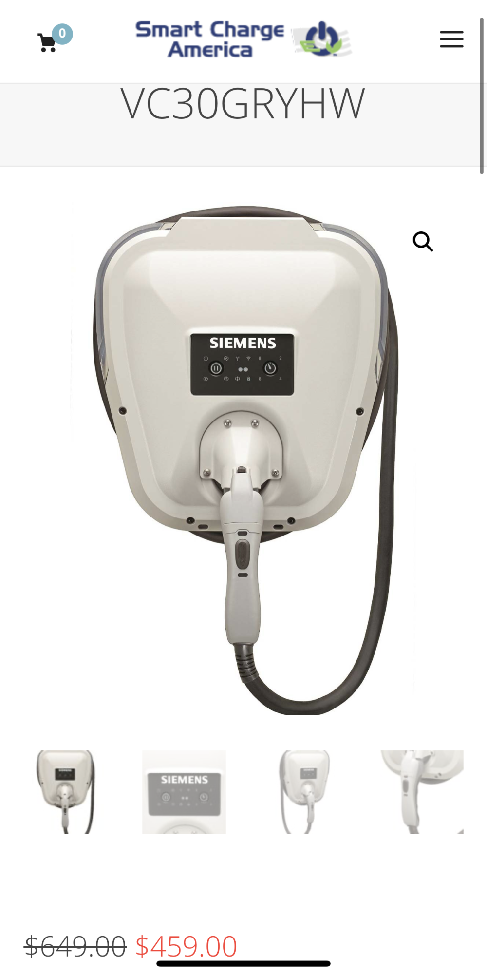 Giá bán chưa khuyến mãi của trạm sạc Siemens VersiCharge VC30GRYHW là 649 USD tại thị trường nước ngoài.