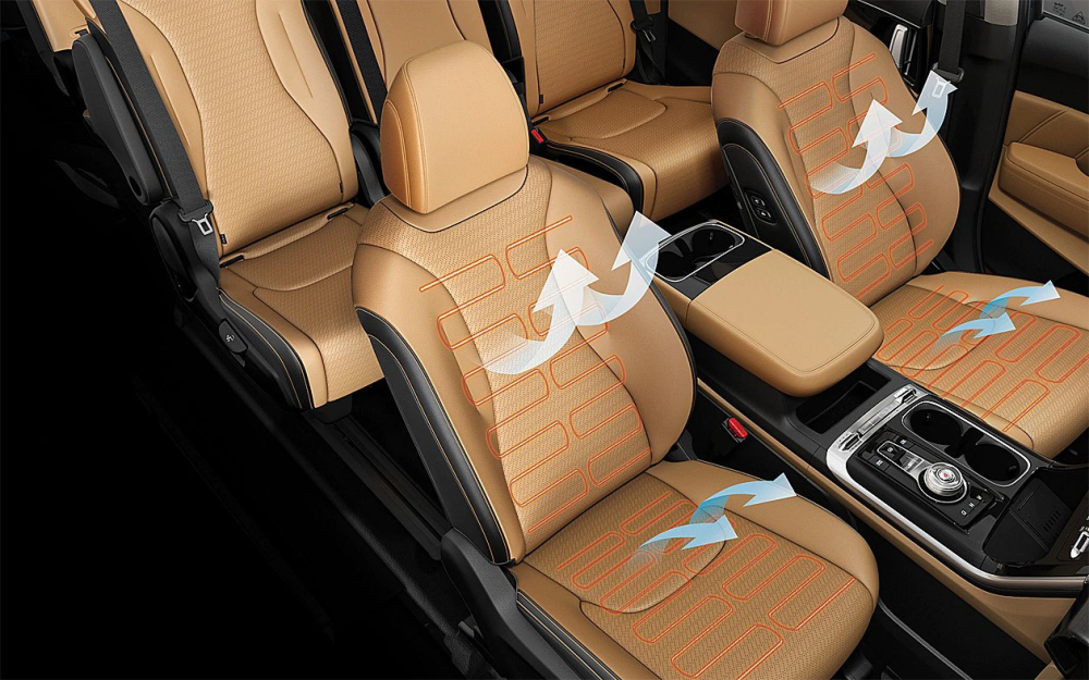 Ghế của Kia Sedona 2021 c&oacute; t&iacute;nh năng l&agrave;m m&aacute;t, tho&aacute;ng kh&iacute;