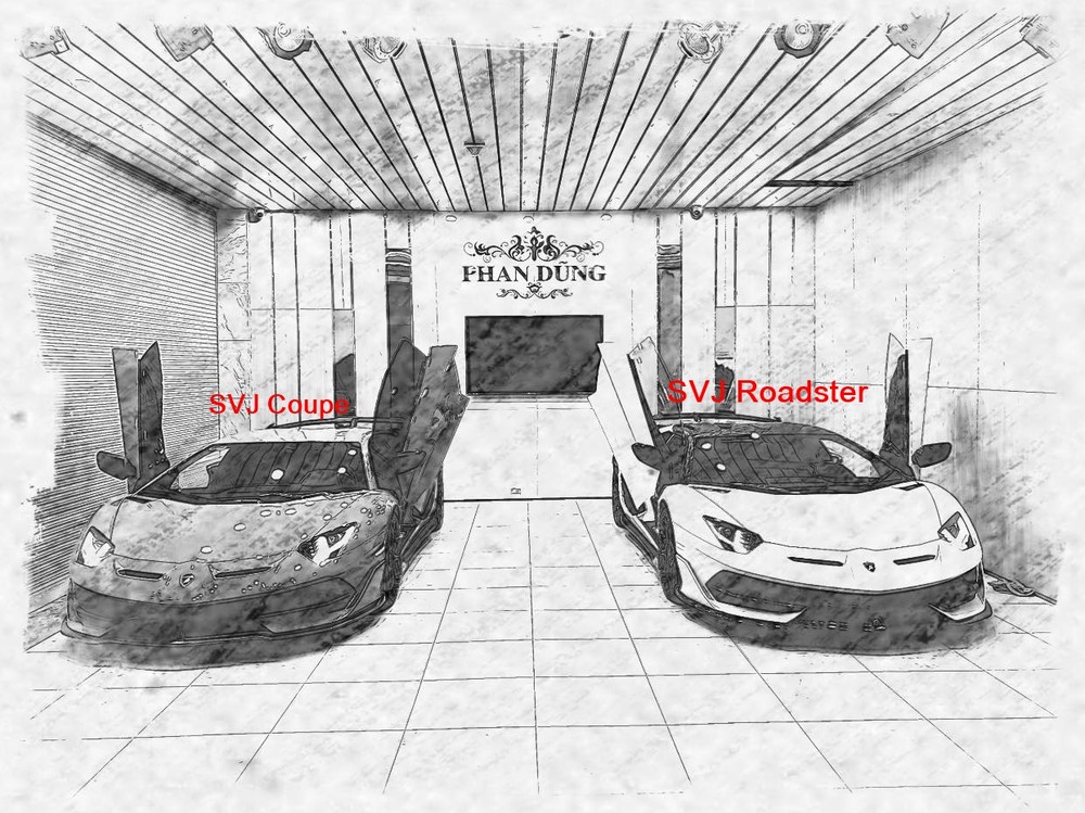Lamborghini Aventador SVJ LP770-4 Roadster m&agrave;u v&agrave;ng v&agrave; đỗ kế b&ecirc;n l&agrave; Lamborghini Aventador SVJ LP770-4 m&agrave;u xanh