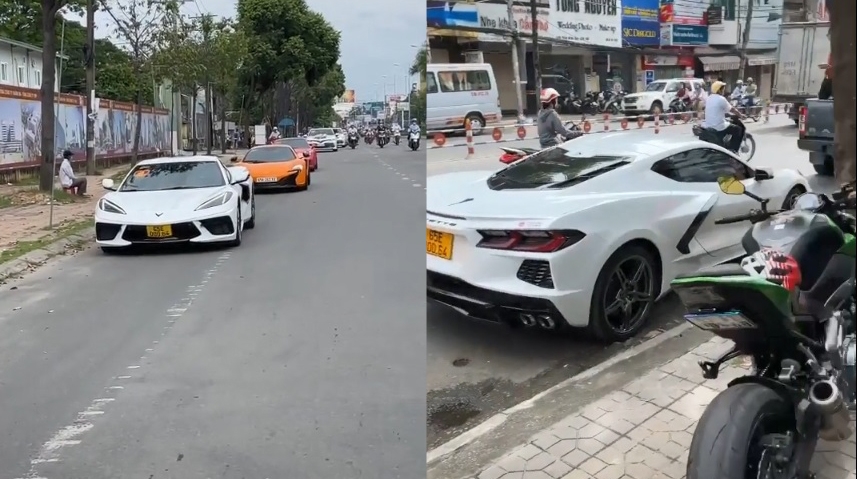 Chiếc xe thể thao Chevrolet Corvette C8 đầu ti&ecirc;n về Việt Nam dẫn đầu đo&agrave;n xe đưa d&acirc;u ở Cần Thơ ph&iacute;a sau c&ograve;n c&oacute; si&ecirc;u xe mui trần McLaren 650S Spider c&ugrave;ng h&agrave;ng loạt &ocirc; t&ocirc; đắt tiền kh&aacute;c v&agrave; cả xe ph&acirc;n khối lớn