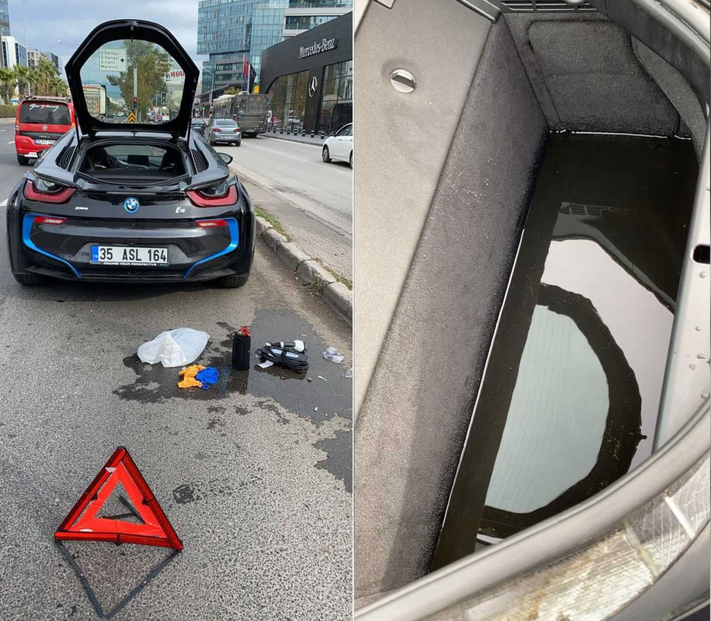 Chiếc BMW i8 của nam ca sỹ trẻ người Thổ Nhĩ Kỳ bị dột nước vào cốp sau