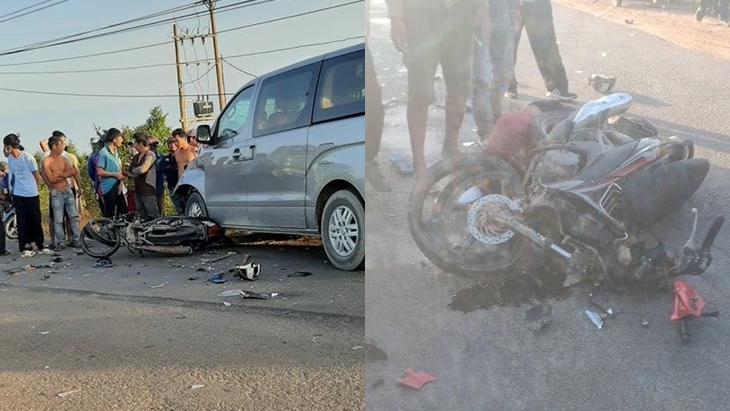 Chiếc xe m&aacute;y vỡ n&aacute;t phần d&agrave;n &aacute;o đầu xe